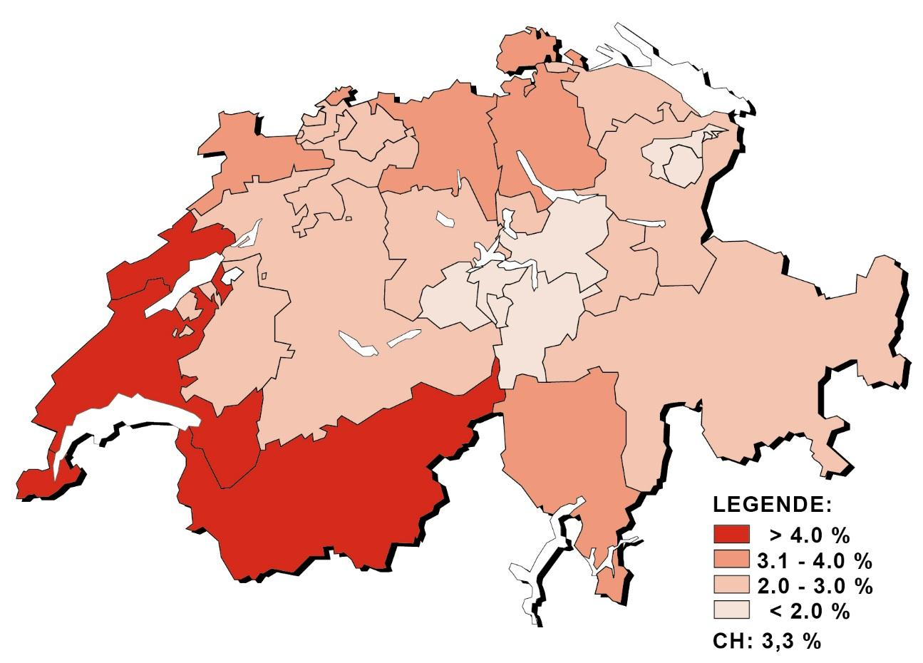 G5: Tasso di disoccupazione per Cantone, aprile 2015 G6: Tasso di disoccupazione per Cantone, aprile 2015 % 6.0 5.5 5.0 4.5 4.