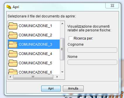 APRI COMUNICAZIONE: In questo caso si sta scegliendo di riaprire una Comunicazione precedentemente compilata e salvata.