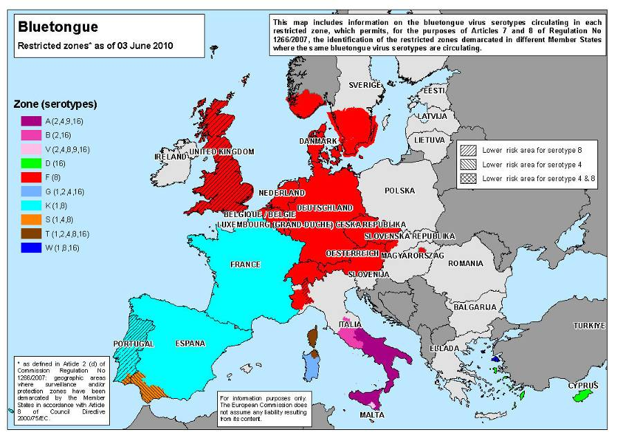 Figura 8 Blue Tongue Zone di restrizione in Europa al 03/06/2010 http://ec.