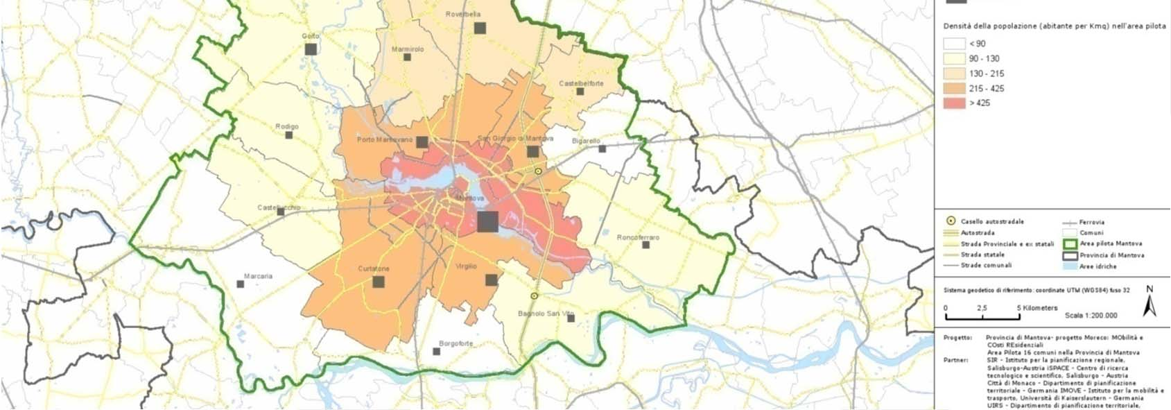 Popolazione e indicatori economici: Densità media della popolazione nella provincia di Mantova 212 ab/kmq Mantova 731 ab/kmq I comuni