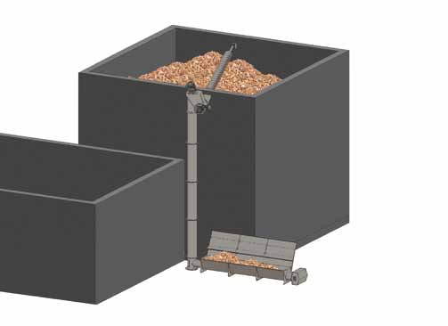 Caricatore verticale... Il sistema Il cippato o il pellet vengono trasportati nel deposito, dopo il caricamento del vano di carico, tramite una coclea verticale alta fino a 10 metri.