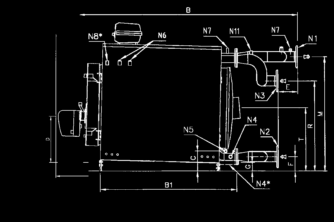 DIMENSIONI GAE BLU K BF Legenda N1 Mandata impianto (2) N2 Ritorno a bassa temperatura (2) N3 Ritorno a media temperatura (2) N4 Attacco carico/scarico impianto 3/4 N5 Attacco scarico condensa 3/4C