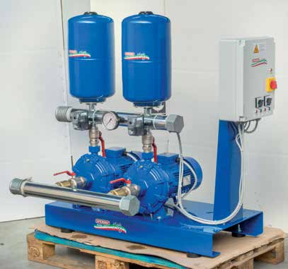 GRUPPI CON 2 POMPE CENTRIFUGE BIGIRANTI PRESSURE SYSTEM WIT 2 TWIN IMPELLER CENTRIFUGAL PUMPS 2CM Gruppo di pressione con 2 pompe centrifughe bigiranti completo di basamento con antivibranti,