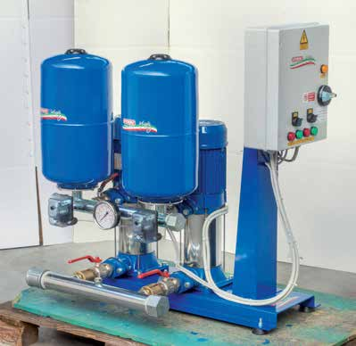 GRUPPI CON 2 POMPE MULTISTADIO AD ASSE VERTICALE PRESSURE SYSTEM WIT 2 MULTISTAGE VERTICAL PUMPS RVM Gruppo di pressione con 2 pompe multistadio ad asse verticale completo di basamento con