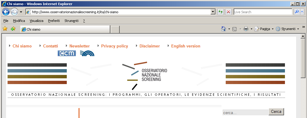 Dati italiani pubblicati Sito web Osservatorio Nazionale Screening, last