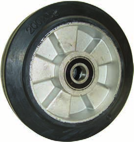 Ruote in alluminio e gomma piena elastica Elastic rubber wheels with aluminium rim Ruota con nucleo centrale in lega di alluminio e rivestimento in gomma elastica di prima qualità, durezza 70sh.