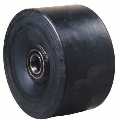 Ruote per forti portate in gomma piena Very heavy duty solid rubber wheels Ruota con nucleo in acciaio elettrosaldato, rivestito in gomma piena elastica ad altissima scorrevolezza e basso