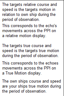 Il radar di navigazione ha tre combinazioni di moto La rotta e la velocità relativa del bersaglio è il movimento della nave rispetto a noi durante l osservazione.