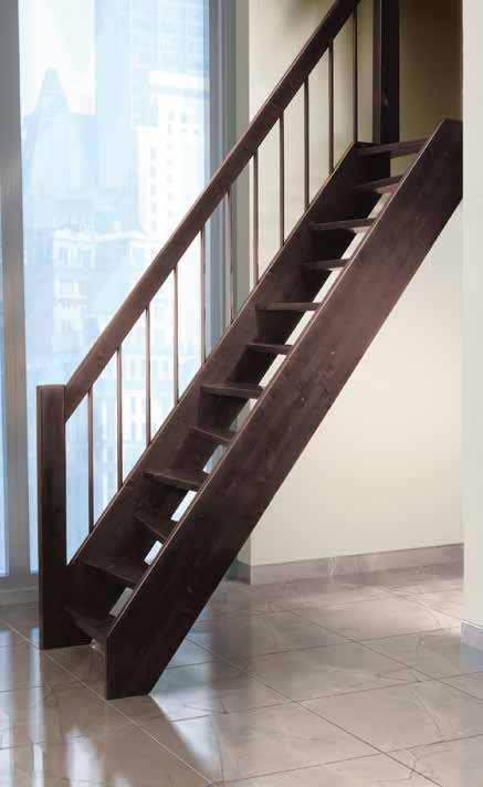 MARINARA Scala in legno tinta cacao 410, ringhiera a colonne grigio 97 RG. Staircase in wood, colour cacao 410, banister with spindles, grey 97 RG.