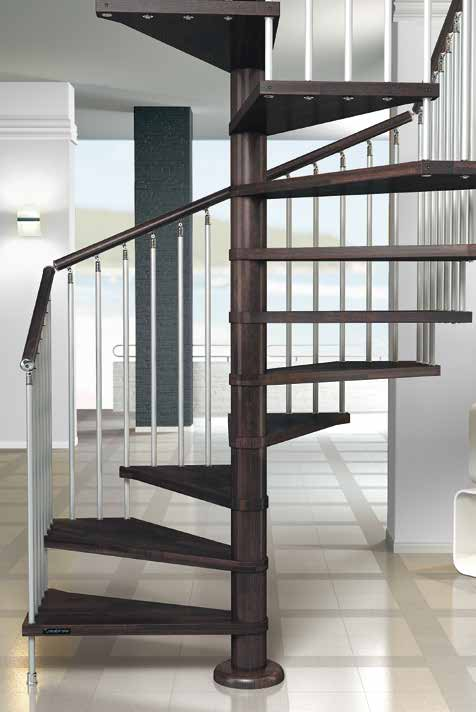 GHIBLI Scale a chiocciola Spiral staircases GHIBLI Q Scala e corrimano in legno tinta wenghè 312, colonne grigio 9007. Staircase and handrail in wood, colour wenghé 312, spindles gray color 9007.