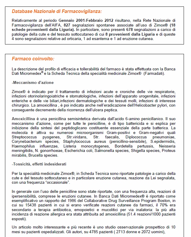 Breve panoramica delle ADR del farmaco in RNFV Descrizione del meccanismo d azione, delle