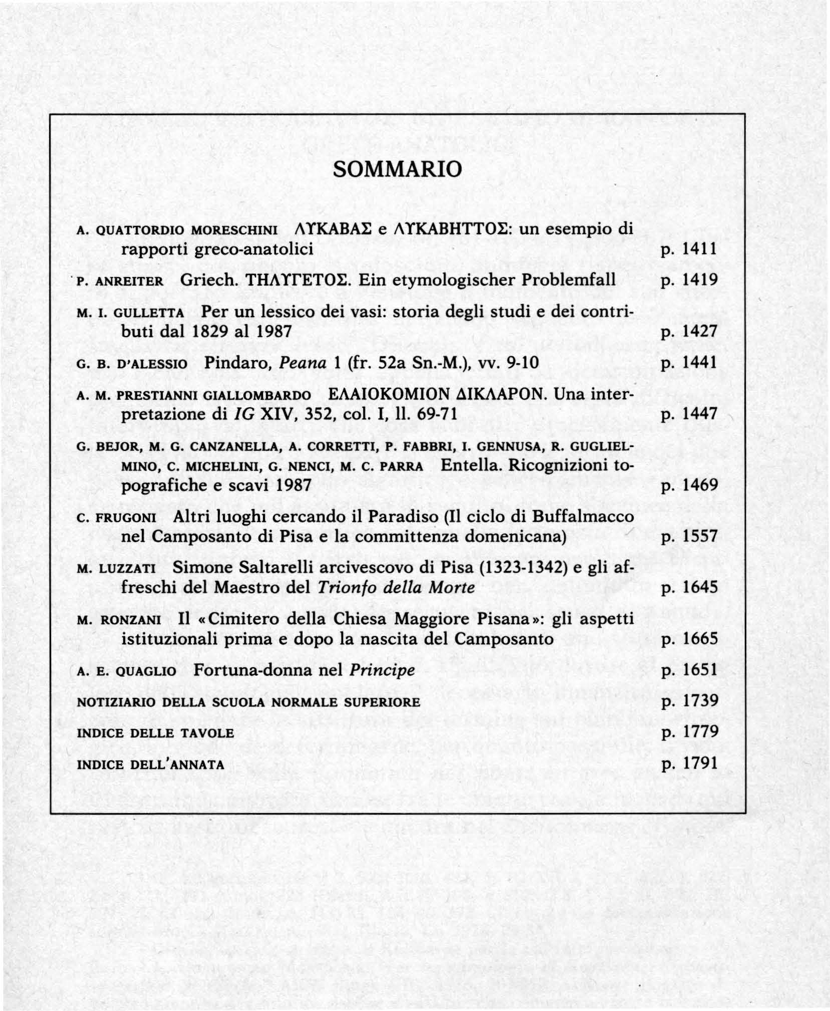 SOMMARIO A. QUATTORDIO MORESCHINI AiKABAI: e AiKABUTTOI:: un esempio di rapporti greco-anatolici. P. ANREITER Griech. TUA iretoi:. Ein etymologischer Problemfall M. I.