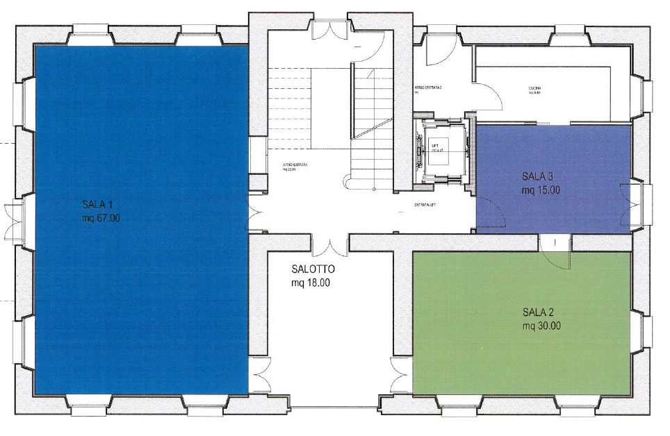 2. Sala ricevimenti multiuso la proposta Come accennato, al piano terreno della Residenza San Vittore 5 verranno ricavate 3 sale, da destinare ad usi differenti, anche in funzione della superficie.