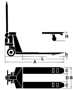 TIPO EXTRA Transpallets costruiti in solida lamiera piegata ed elettrosaldata, verniciati elettrostaticamente antigraffio CON POLVERI ESSICATE IN FORNO.