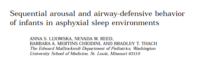 41 healthy infants 2-26 weeks old Airway-defensive behaviour in accidental asphyxiation:
