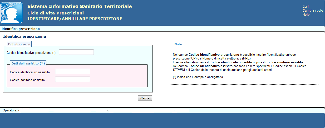 5.2.2 Identificare/Annullare Prescrizione Questa funzionalità consente all utente di eseguire l identificazione della prescrizione, in maniera puntuale, tramite il codice identificativo prescrizione