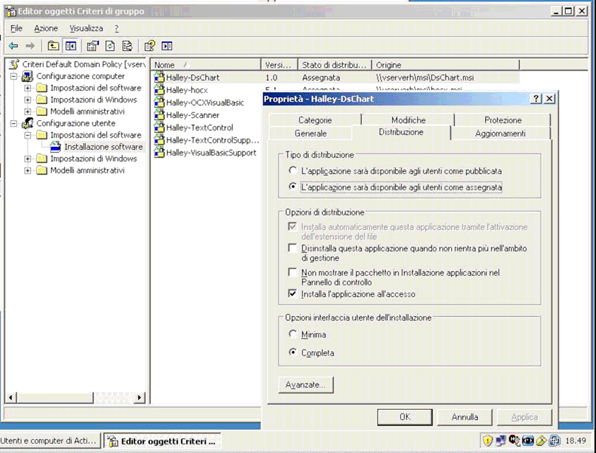 g) Chiudiamo tutto ed andiamo ad eseguire: Start -> Esegui -> gpupdate per ricaricare le policies appena modificate.