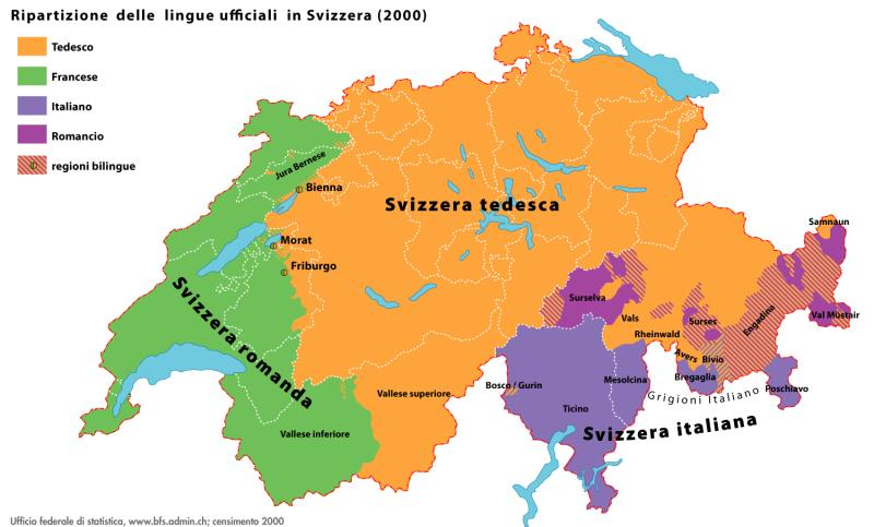 La popolazione della Svizzera presenta caratteri etnici e culturali diversi, espressi da quattro gruppi linguistici: tedesco, francese, italiano e romancio.