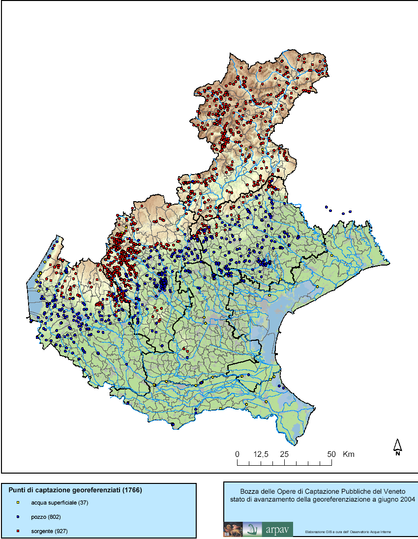 Mappa delle opere di presa (acquedotti pubblici) nel Veneto n