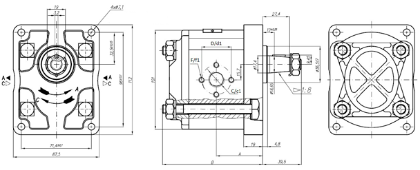 1.2 Componenti oleodinamici Hydraulic parts POMPE GRUPPO 2 POMPES GR.2 (MOD. STANDARD) PUMPS GR. 2 (STANDARD TYPE) PUMPEN GR. 2 (STANDARD AUSFUHRUNG) BOMBA GR.