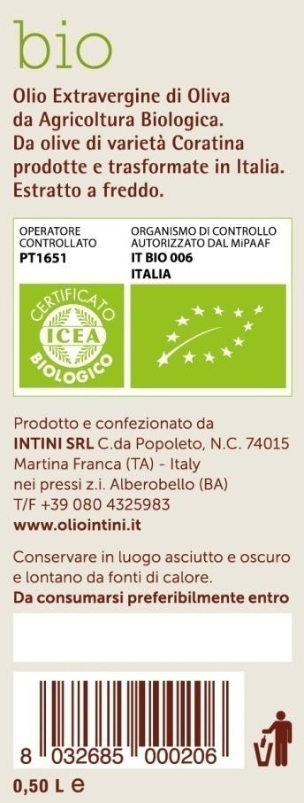 INTINI BIO INTINI SRL Informazioni aziendali Produzione media annuale: 1900 hl Attività: frantoio Tipo