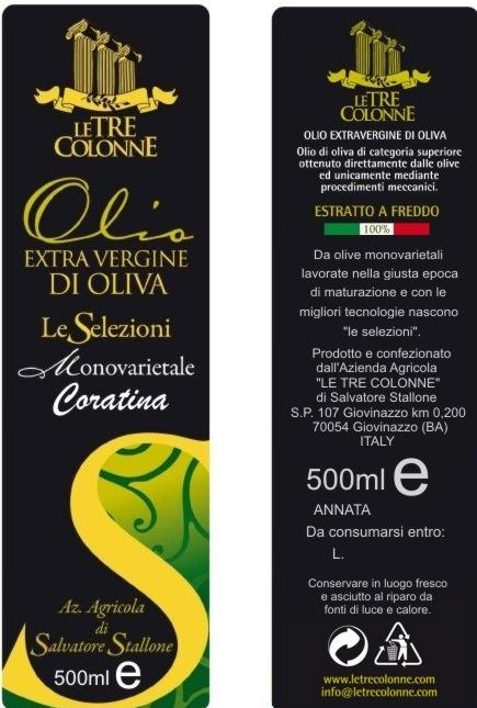 LE TRE COLONNE LE SELEZIONI CORATINA LE TRE COLONNE DI SALVATORE STALLONE Informazioni aziendali Piante di olivo: 7.