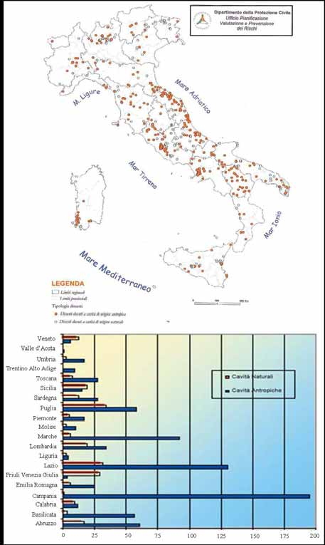 Monitoraggio di Movimenti di Massa Localizzati con Tecnica PSI Capitolo 3 Figura 23 Localizzazione dei dissesti legati alla presenza di cavità sotterranee, distinte in origine antropica e naturale, e