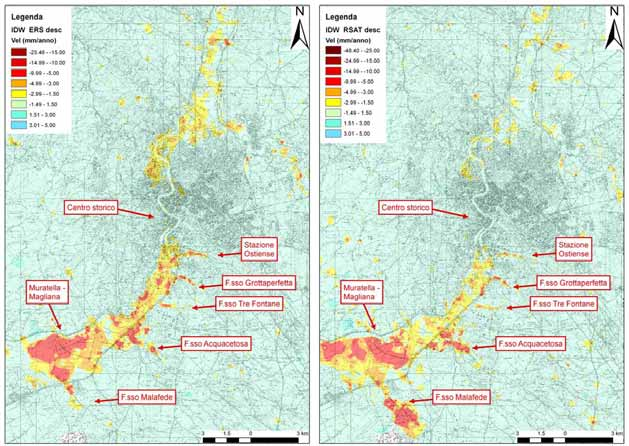 Utilizzo Dati PS nel Tempo Differito Capitolo 5 Dal confronto tra le mappe delle velocità ottenute dall interpolazione dei PS discendenti nei due intervalli di tempo monitorati, è inoltre possibile