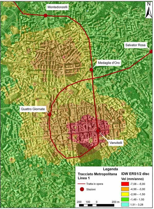 Utilizzo Dati PS nel Tempo Differito Capitolo 5 Figura 59: Mappa di velocità ottenuta dall interpolazione dei dati PS ERS1/2 nell area che presenta deformazioni associate allo scavo della tratta