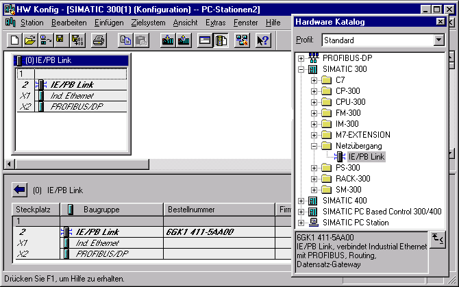 Progettazione con STEP 7 Avvertenza Modo operativo del sotto modulo PROFIBUS Si racccomanda di progettare l IE/PB Link dalla versione firmware V1.3 con una versione di STEP 7 a partire da V5.1 SP4.