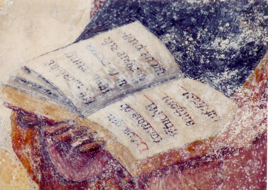 11 Cappella di S. Rocco. A sinistra in alto: i restauratori hanno trovato sotto scialbo, un altro diavolo che spinge con un bastone, l ultimo Vizio (l Accidia) verso l Inferno.