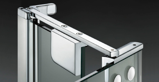 28 29 A support in chrome plated zamak positioned above the wall profile guarantees a perfect stability in the version door with but also in case of hinge to the wall.