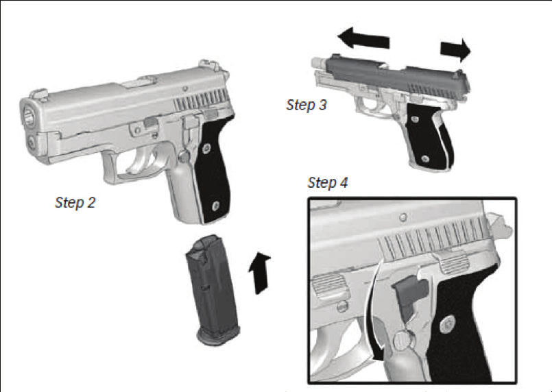 4.3 Caricare l arma (pronti al fuoco) 1. Puntate l arma in direzione sicura. 2. Inserite un caricatore carico e assicuratevi che sia agganciato. 3.
