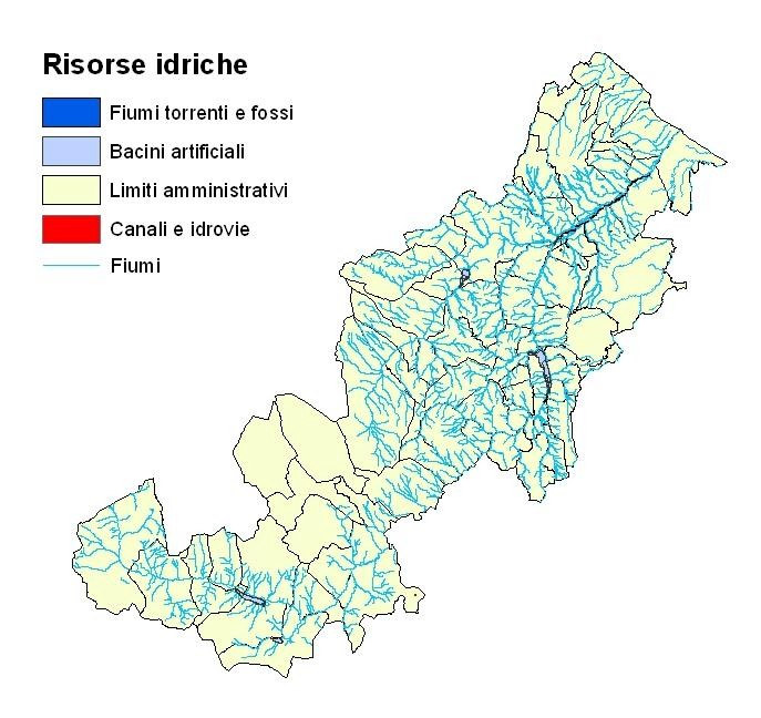 Fig. 2.1 Sistema idrografico del bacino del (Carta idrografica - Provincia di Chieti, 2001). 2.1.2 Qualità acque correnti Sono state collocate dieci stazioni di prelievo, di cui sette sul Sangro, due sull Aventino e uno sul torrente Verde.