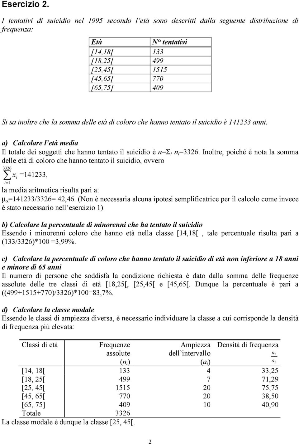 hao tetato l sucdo è 433 a. a) Calcolare l età meda Il totale de soggett che hao tetato l sucdo è =Σ =336.