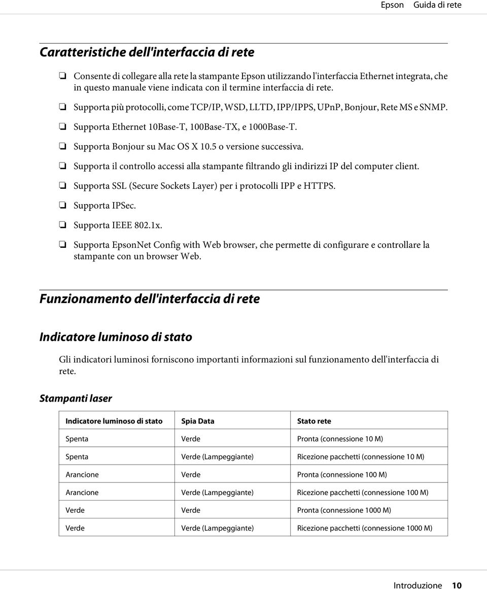 5 o versione successiva. Supporta il controllo accessi alla stampante filtrando gli indirizzi IP del computer client. Supporta SSL (Secure Sockets Layer) per i protocolli IPP e HTTPS. Supporta IPSec.