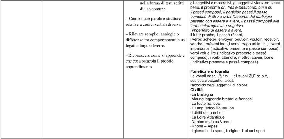 gli aggettivi dimostrativi, gli aggettivi vieux-nouveaubeau, il pronome on, très e beaucoup, oui e si, il passé composé, il participe passé,il passé composé di être e avoir,l'accordo del participio