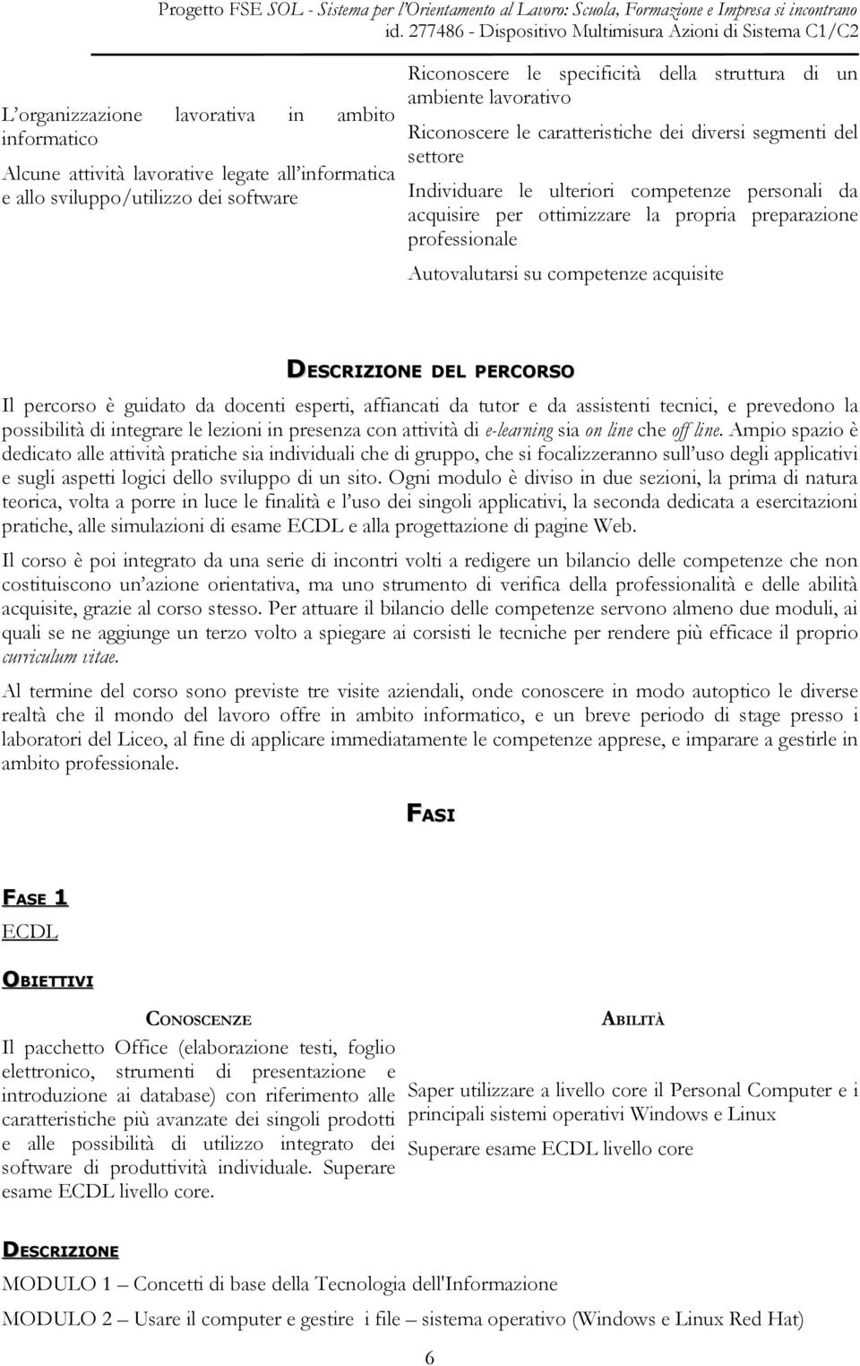 ottimizzare la propria preparazione professionale Autovalutarsi su competenze acquisite DEL PERCORSO Il percorso è guidato da docenti esperti, affiancati da tutor e da assistenti tecnici, e prevedono