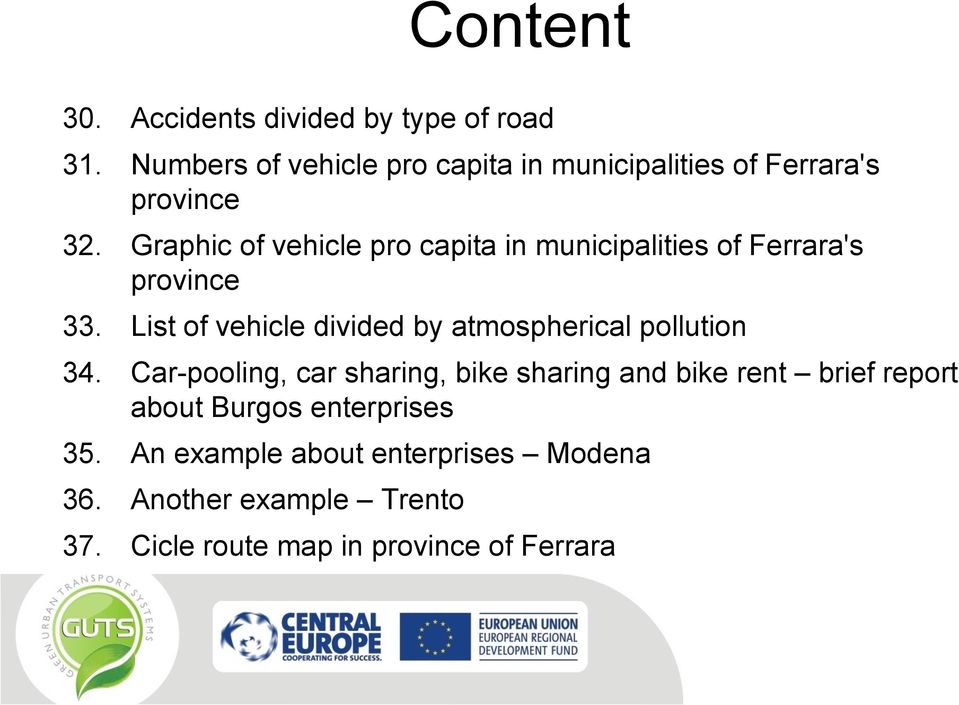 Graphic of vehicle pro capita in municipalities of Ferrara's province 33.