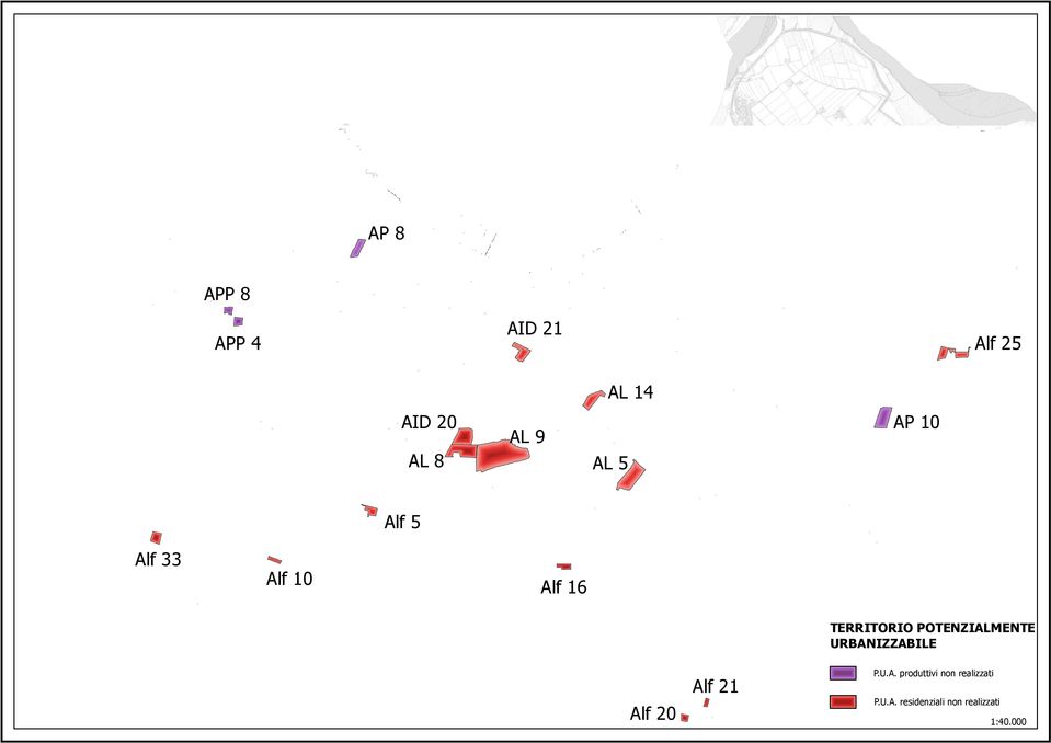 POTENZIALMENTE URBANIZZABILE Alf 20 Alf 21 P.U.A. produttivi non realizzati P.