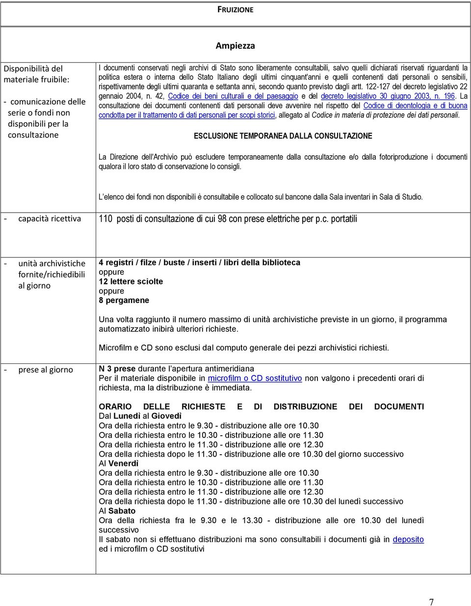 rispettivamente degli ultimi quaranta e settanta anni, secondo quanto previsto dagli artt. 122-127 del decreto legislativo 22 gennaio 2004, n.