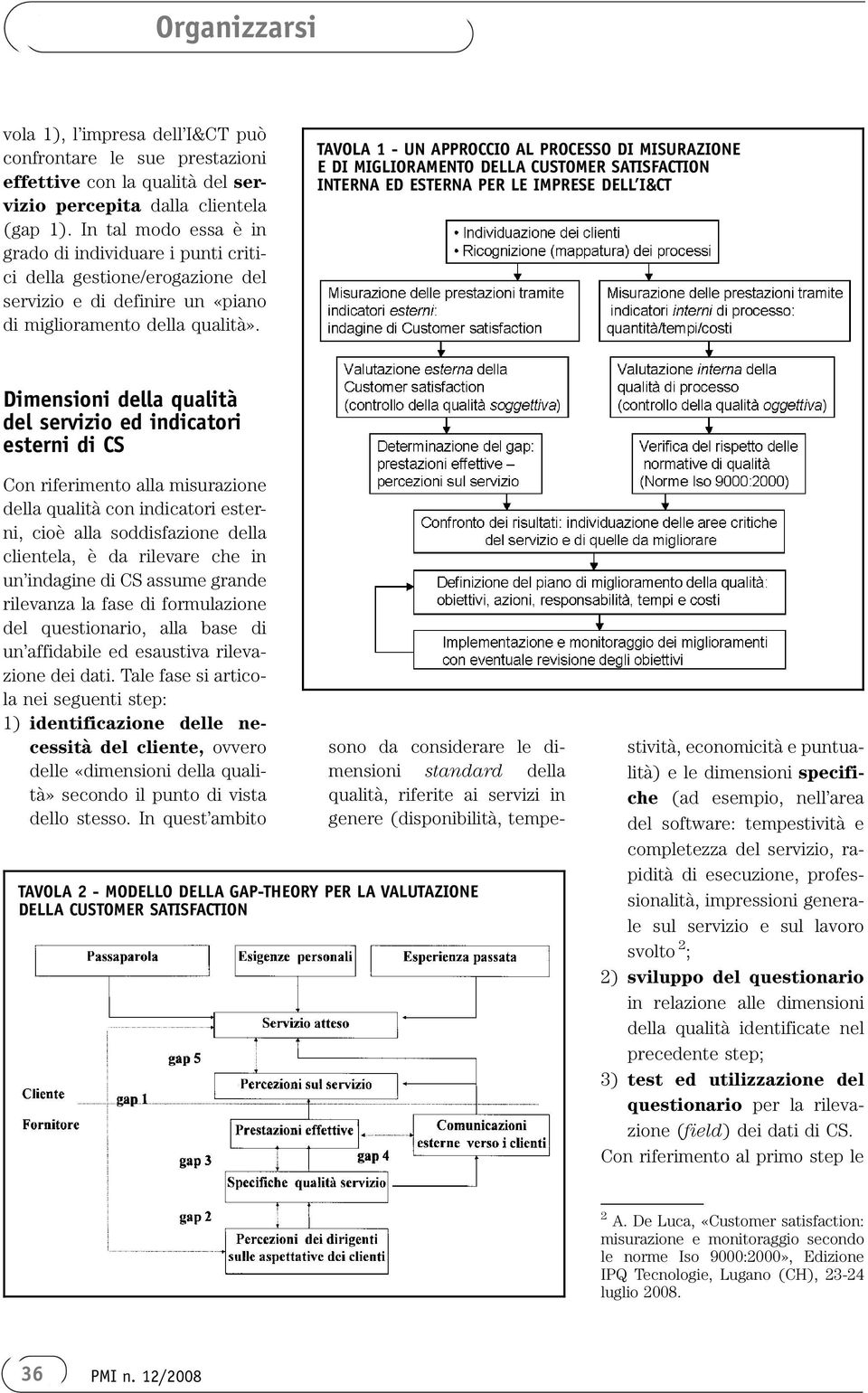 TAVOLA 1 - UN APPROCCIO AL PROCESSO DI MISURAZIONE E DI MIGLIORAMENTO DELLA CUSTOMER SATISFACTION INTERNA ED ESTERNA PER LE IMPRESE DELL I&CT Dimensioni della qualità del servizio ed indicatori