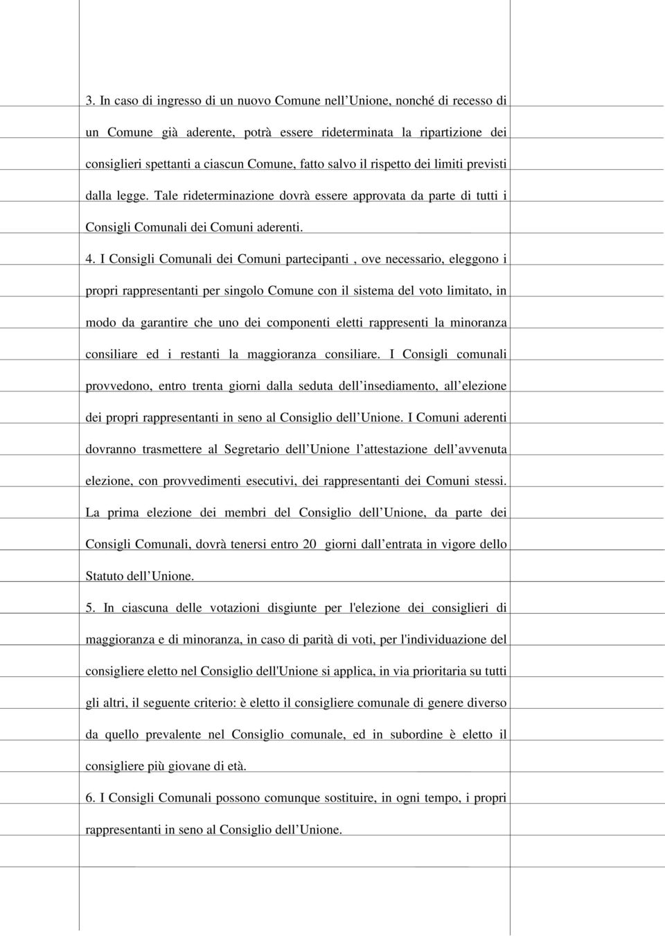 I Consigli Comunali dei Comuni partecipanti, ove necessario, eleggono i propri rappresentanti per singolo Comune con il sistema del voto limitato, in modo da garantire che uno dei componenti eletti