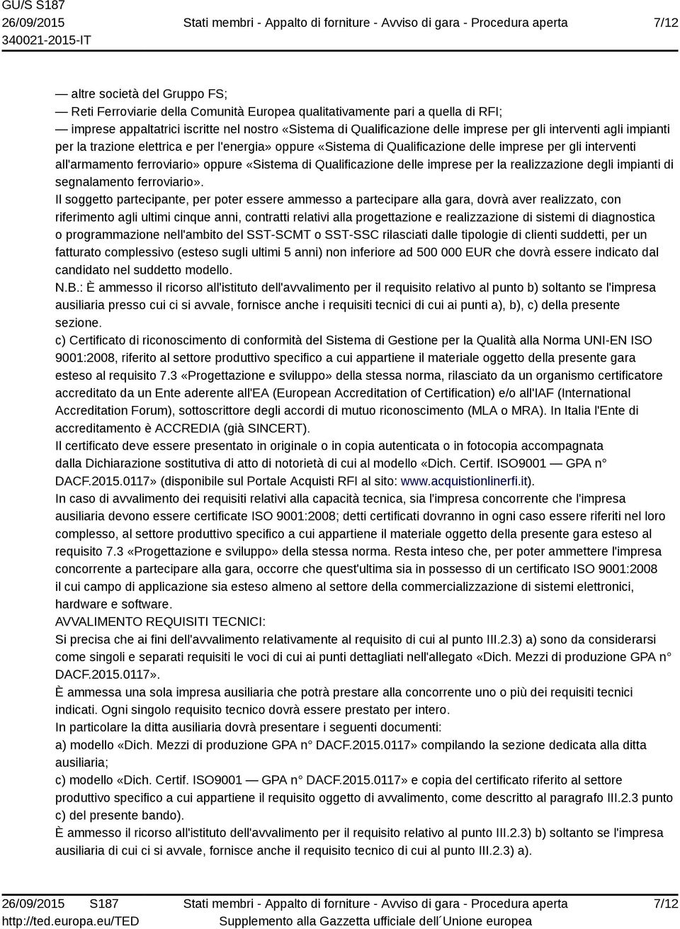 delle imprese per la realizzazione degli impianti di segnalamento ferroviario».