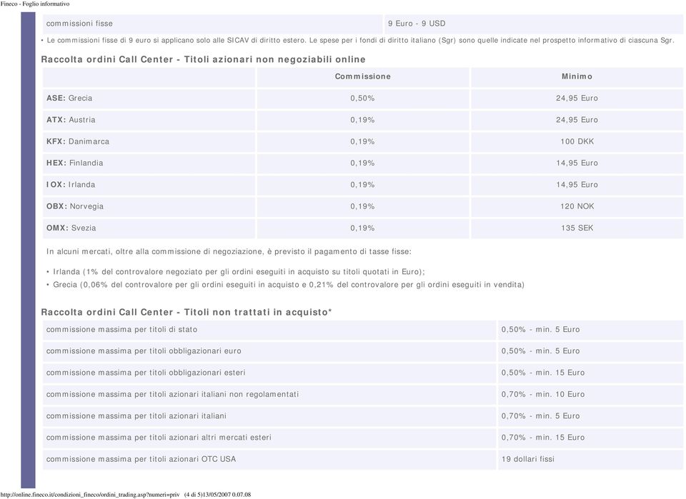 Raccolta ordini Call Center - Titoli azionari non negoziabili online Commissione Minimo ASE: Grecia 0,50% 24,95 Euro ATX: Austria 0,19% 24,95 Euro KFX: Danimarca 0,19% 100 DKK HEX: Finlandia 0,19%