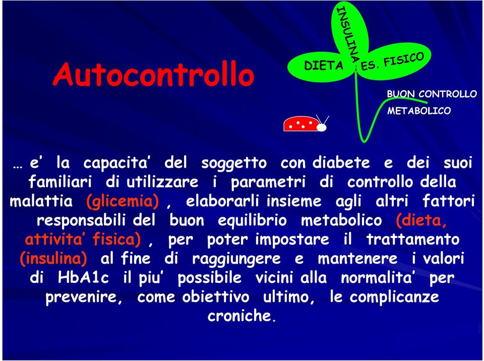 controllo della malattia (glicemia), elaborarli insieme agli altri fattori responsabili del buon equilibrio metabolico