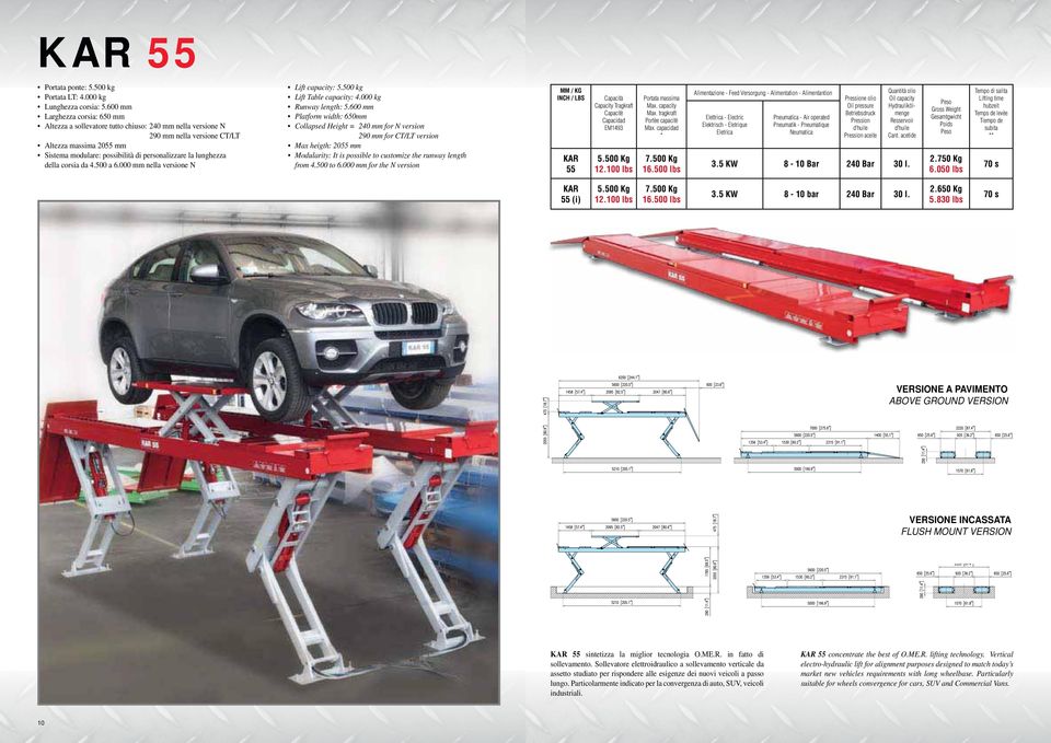 lunghezza della corsia da 4.500 a 6.000 mm nella versione N Lift capacity: 5.500 kg Lift Table capacity: 4.000 kg Runway length: 5.