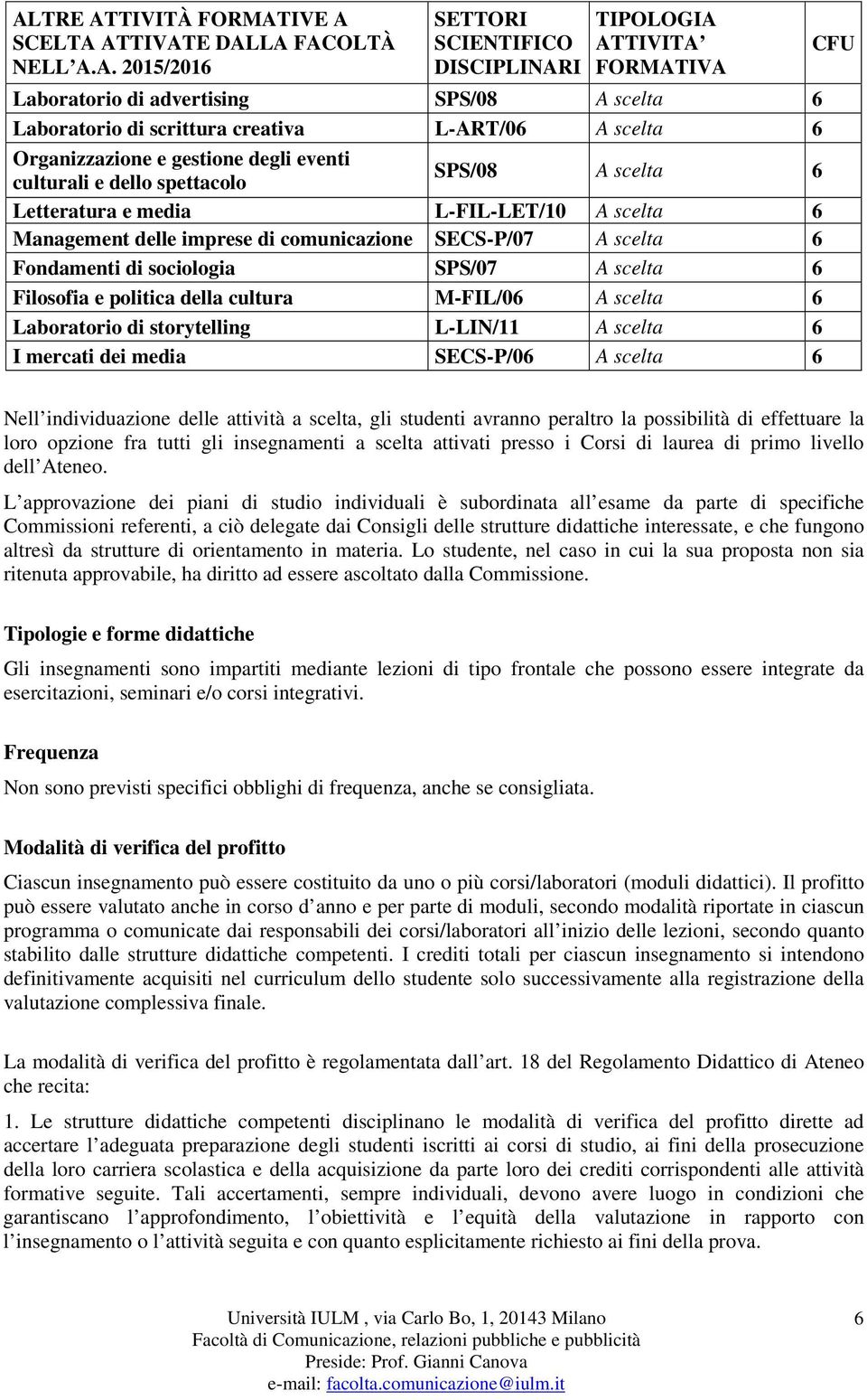 sociologia SPS/07 A scelta 6 Filosofia e politica della cultura M-FIL/06 A scelta 6 Laboratorio di storytelling L-LIN/11 A scelta 6 I mercati dei media SECS-P/06 A scelta 6 Nell individuazione delle