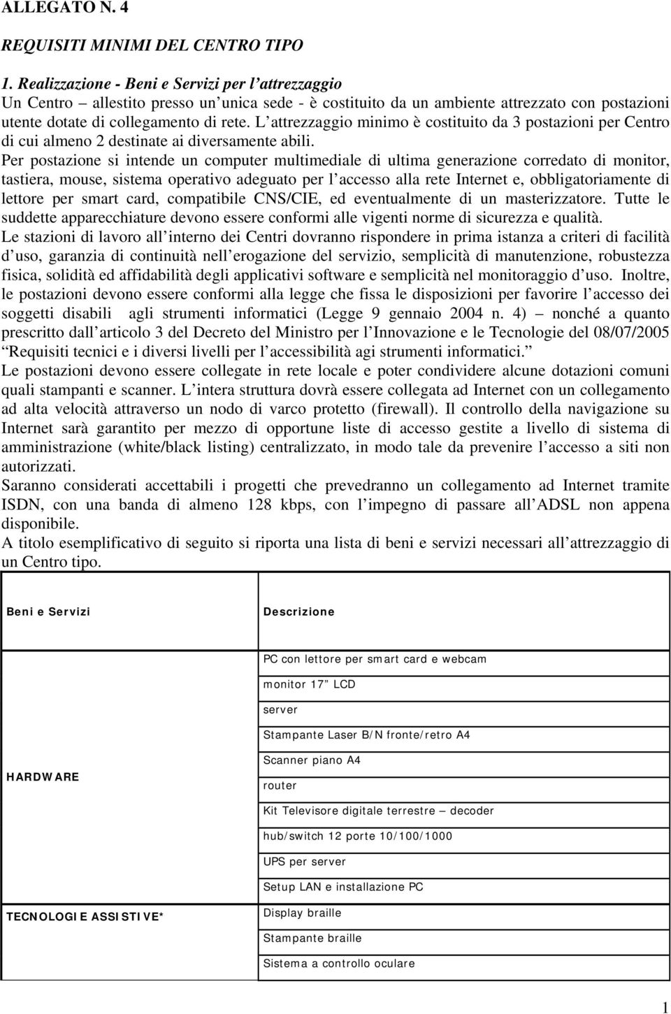 L attrezzaggio minimo è costituito da 3 postazioni per Centro di cui almeno 2 destinate ai diversamente abili.