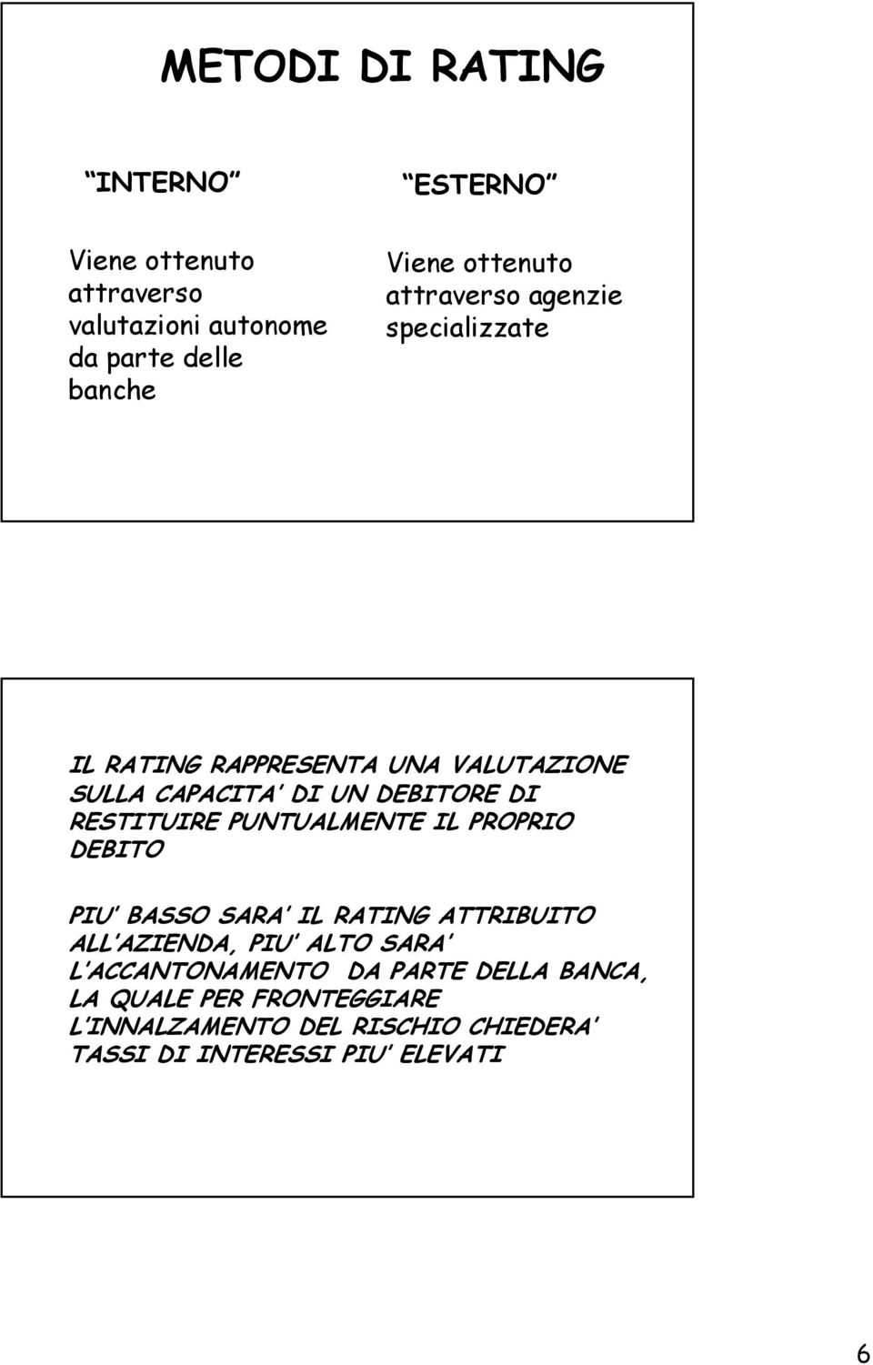 RESTITUIRE PUNTUALMENTE IL PROPRIO DEBITO PIU BASSO SARA IL RATING ATTRIBUITO ALL AZIENDA, PIU ALTO SARA L